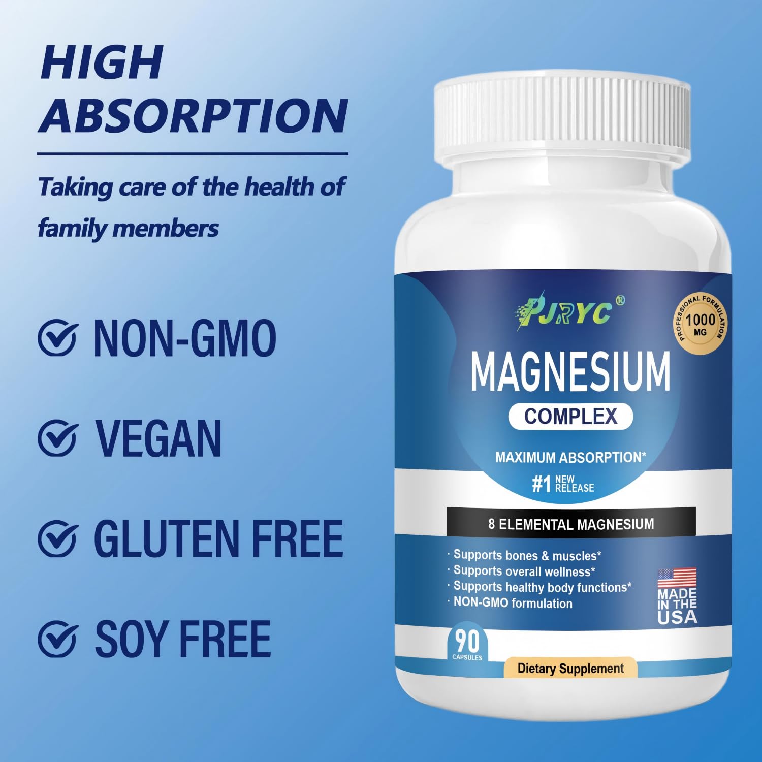 Magnesium Complex Supplement - 1000mg with 8 Magnesium Forms: Glycinate, Citrate, Malate, Taurate & Orotate - Supports Muscle Function, Bone Strength & Relaxation - Vegan, Non-GMO - 180 Capsules - dailyvitalstore
