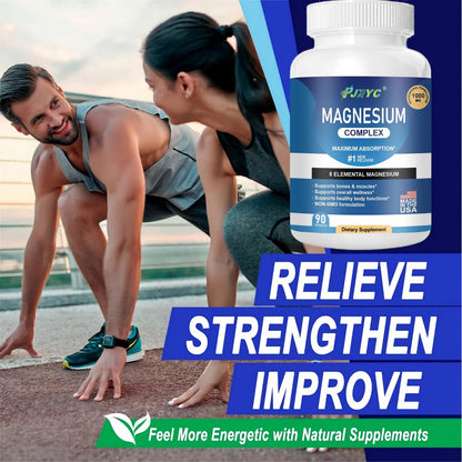 Magnesium Complex Supplement - 1000mg with 8 Magnesium Forms: Glycinate, Citrate, Malate, Taurate & Orotate - Supports Muscle Function, Bone Strength & Relaxation - Vegan, Non-GMO - 180 Capsules - dailyvitalstore