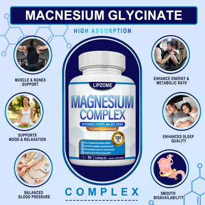 Magnesium Complex Supplement 1200mg - Advanced 7-in-1 Magnesium Blend - Glycinate, Citrate, Malate, Taurate, Oxide, Aspartate, Orotate – High Absorption Formula – Non-GMO, 90 Capsules - dailyvitalstore