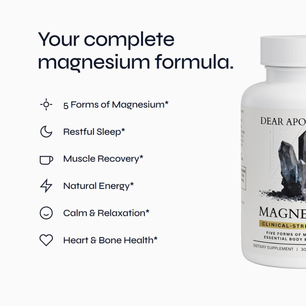 Magnesium Complex Supplement - 5 Forms Citrate Glycinate Malate Oxide Aquamin - Multi Magnesium Blend - High Absorption Chelated - Essential Mineral - Non-GMO Gluten-Free - 60 Capsules - dailyvitalstore