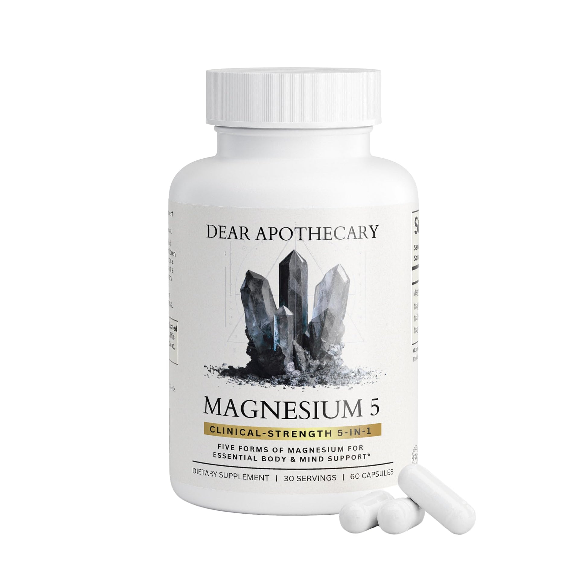 Magnesium Complex Supplement - 5 Forms Citrate Glycinate Malate Oxide Aquamin - Multi Magnesium Blend - High Absorption Chelated - Essential Mineral - Non-GMO Gluten-Free - 60 Capsules - dailyvitalstore