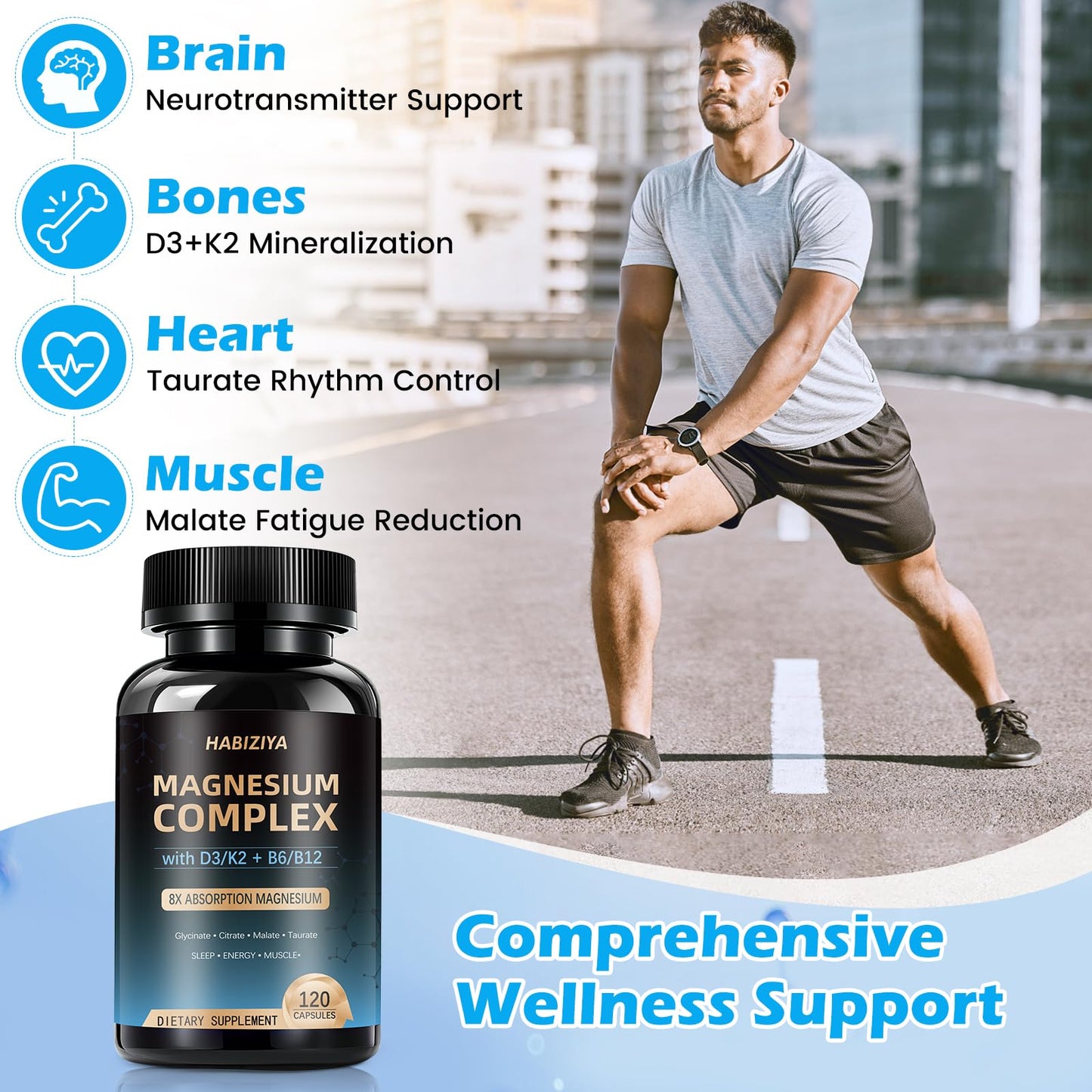 Magnesium Complex Supplement 600mg with with D3 K2 MK7 & B Vitamins High Absorption Capsules with Glycinate, Citrate & Malate,Taurate Relaxation,Muscle,Heart Support, Vegan 120 Capsules - dailyvitalstore