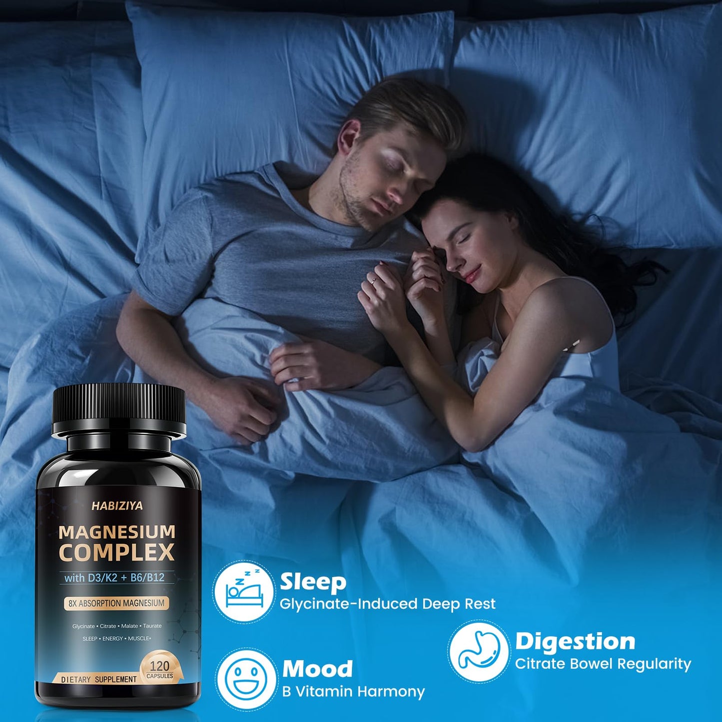 Magnesium Complex Supplement 600mg with with D3 K2 MK7 & B Vitamins High Absorption Capsules with Glycinate, Citrate & Malate,Taurate Relaxation,Muscle,Heart Support, Vegan 120 Capsules - dailyvitalstore