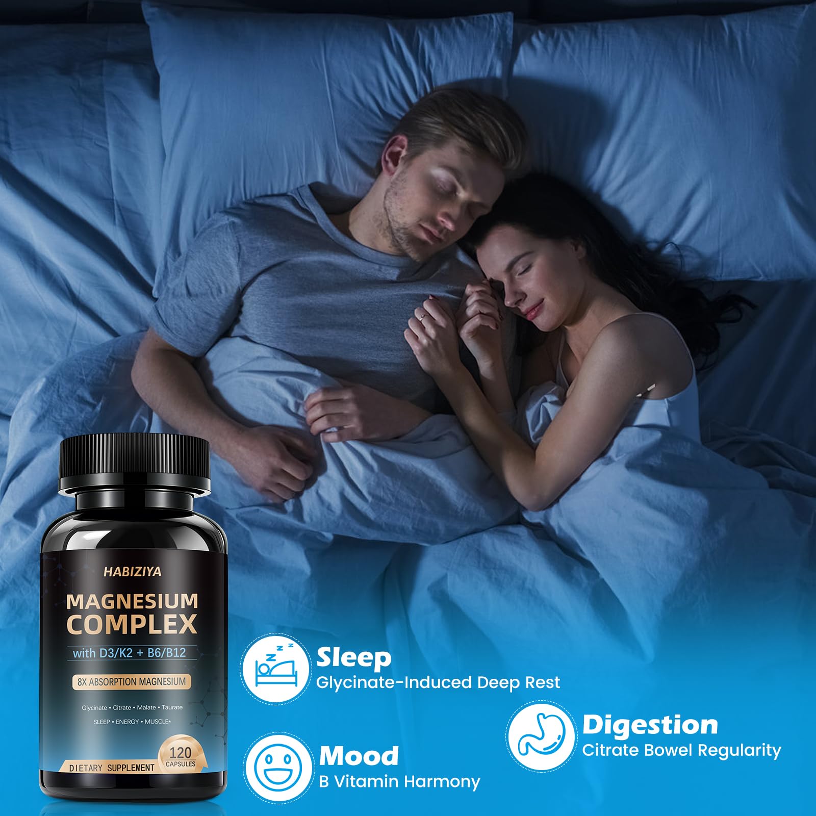 Magnesium Complex Supplement 600mg with with D3 K2 MK7 & B Vitamins High Absorption Capsules with Glycinate, Citrate & Malate,Taurate Relaxation,Muscle,Heart Support, Vegan 120 Capsules - dailyvitalstore