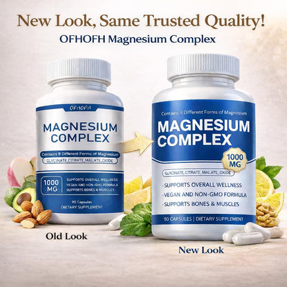 Magnesium Complex Supplement 8 Elemental - Magnesium Glycinate, Citrate, Malate, Oxide | Easy Absorption for Bones, Muscle, Energy, Vegan, Non-GMO 90 Capsules (1pc) - dailyvitalstore