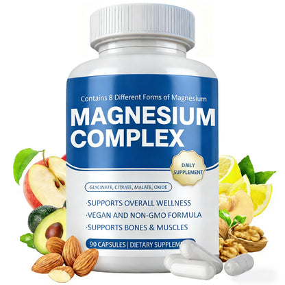 Magnesium Complex Supplement 8 Elemental - Magnesium Glycinate, Citrate, Malate, Oxide | Easy Absorption for Bones, Muscle, Energy, Vegan, Non-GMO 90 Capsules (1pc) - dailyvitalstore