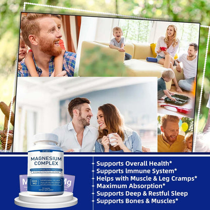 Magnesium Complex Supplement 8 Elemental - Magnesium Glycinate, Citrate, Malate, Oxide | Easy Absorption for Bones, Muscle, Energy, Vegan, Non-GMO 90 Capsules (1pc) - dailyvitalstore