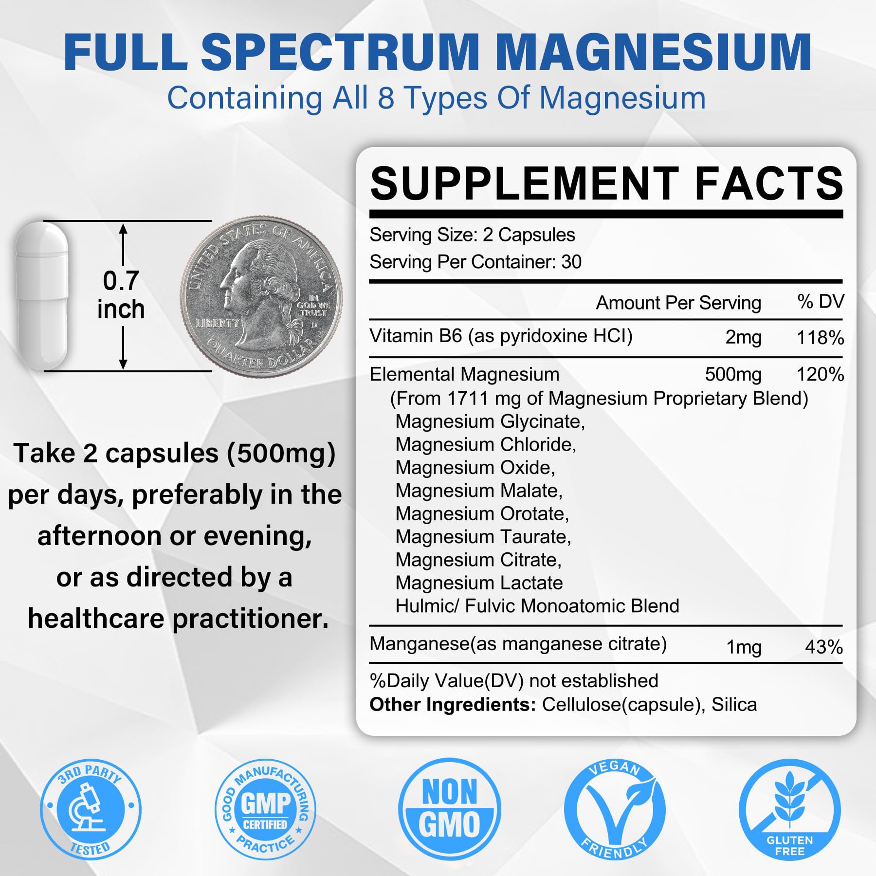 Magnesium Complex Supplement 8 Forms, 500mg Magnesium Glycinate, Malate, Citrate, High Absorption Mg for Calm, Sleep, Mood & Healthy Muscle, Pack of 2, Total 120 Vegan Capsules - dailyvitalstore