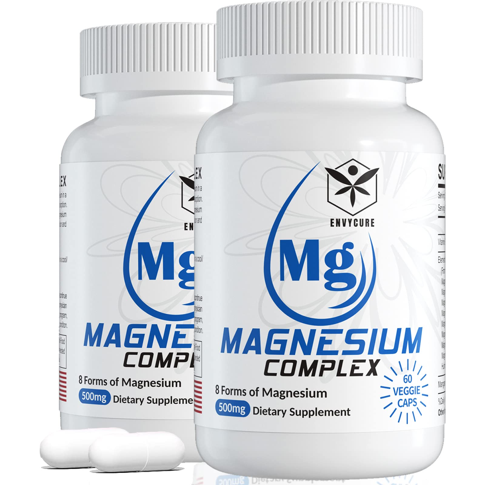 Magnesium Complex Supplement 8 Forms, 500mg Magnesium Glycinate, Malate, Citrate, High Absorption Mg for Calm, Sleep, Mood & Healthy Muscle, Pack of 2, Total 120 Vegan Capsules - dailyvitalstore
