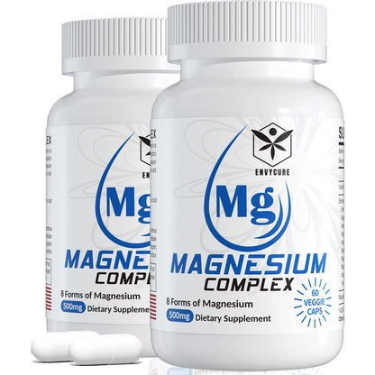 Magnesium Complex Supplement 8 Forms, 500mg Magnesium Glycinate, Malate, Citrate, High Absorption Mg for Calm, Sleep, Mood & Healthy Muscle, Pack of 2, Total 120 Vegan Capsules - dailyvitalstore
