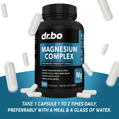 Magnesium Complex Supplement Capsules 500mg - Support Energy, Relaxation, Leg Cramps & Legs - Help Aid Muscle Support Supplements - High Absorption Premium Mag Citrate Oxide - 120 Capsules - dailyvitalstore