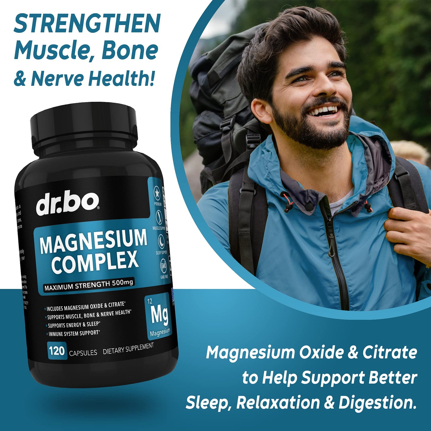 Magnesium Complex Supplement Capsules 500mg - Support Energy, Relaxation, Leg Cramps & Legs - Help Aid Muscle Support Supplements - High Absorption Premium Mag Citrate Oxide - 120 Capsules - dailyvitalstore