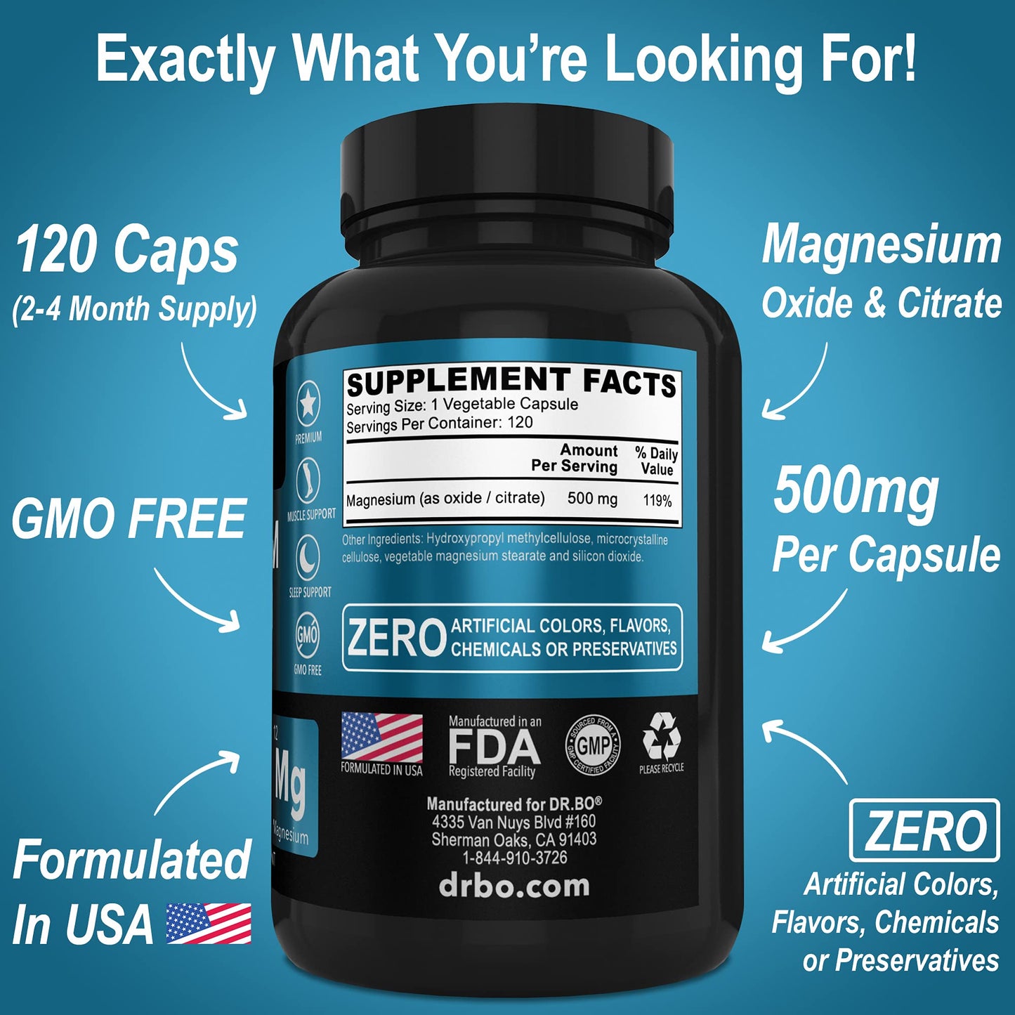 Magnesium Complex Supplement Capsules 500mg - Support Energy, Relaxation, Leg Cramps & Legs - Help Aid Muscle Support Supplements - High Absorption Premium Mag Citrate Oxide - 120 Capsules - dailyvitalstore