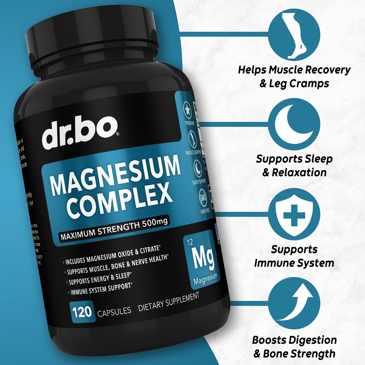 Magnesium Complex Supplement Capsules 500mg - Support Energy, Relaxation, Leg Cramps & Legs - Help Aid Muscle Support Supplements - High Absorption Premium Mag Citrate Oxide - 120 Capsules - dailyvitalstore