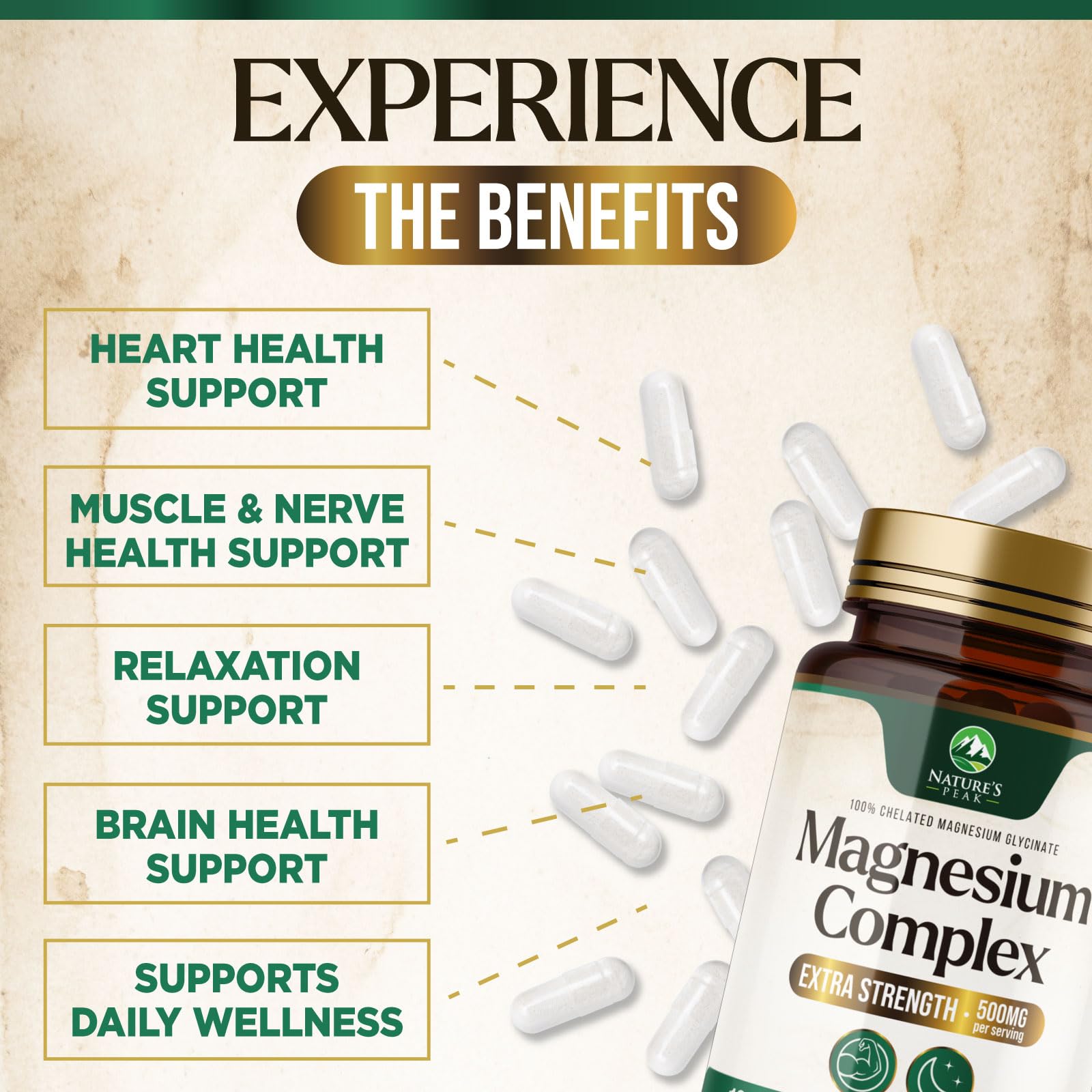 Magnesium Complex Supplement - Magnesium 500mg Per Serving - High Absorption Blend of Glycinate, Citrate, Malate, Oxide - Supports Sleep, Muscle, Bone, Heart Health - Bottled in USA - 60 Capsules - dailyvitalstore
