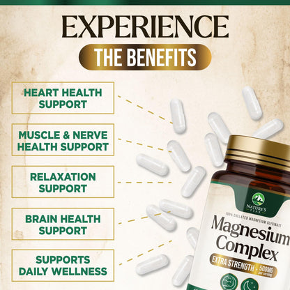 Magnesium Complex Supplement - Magnesium 500mg Per Serving - High Absorption Blend of Glycinate, Citrate, Malate, Oxide - Supports Sleep, Muscle, Bone, Heart Health - Bottled in USA - 60 Capsules - dailyvitalstore