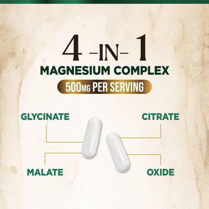 Magnesium Complex Supplement - Magnesium 500mg Per Serving - High Absorption Blend of Glycinate, Citrate, Malate, Oxide - Supports Sleep, Muscle, Bone, Heart Health - Bottled in USA - 60 Capsules - dailyvitalstore