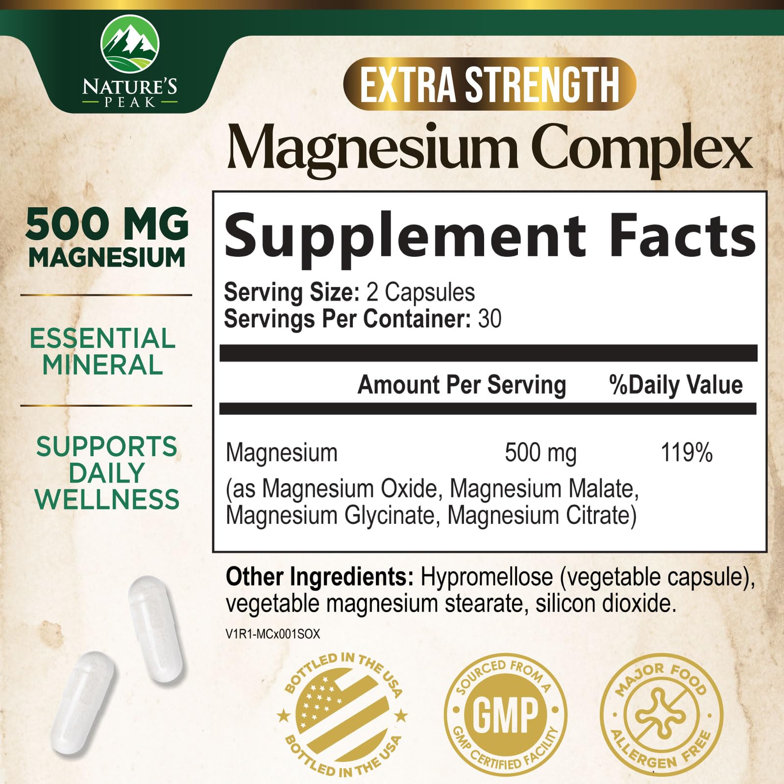 Magnesium Complex Supplement - Magnesium 500mg Per Serving - High Absorption Blend of Glycinate, Citrate, Malate, Oxide - Supports Sleep, Muscle, Bone, Heart Health - Bottled in USA - 60 Capsules - dailyvitalstore
