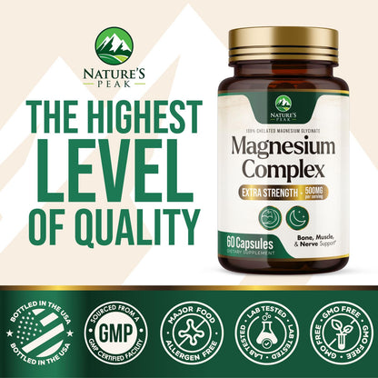 Magnesium Complex Supplement - Magnesium 500mg Per Serving - High Absorption Blend of Glycinate, Citrate, Malate, Oxide - Supports Sleep, Muscle, Bone, Heart Health - Bottled in USA - 60 Capsules - dailyvitalstore