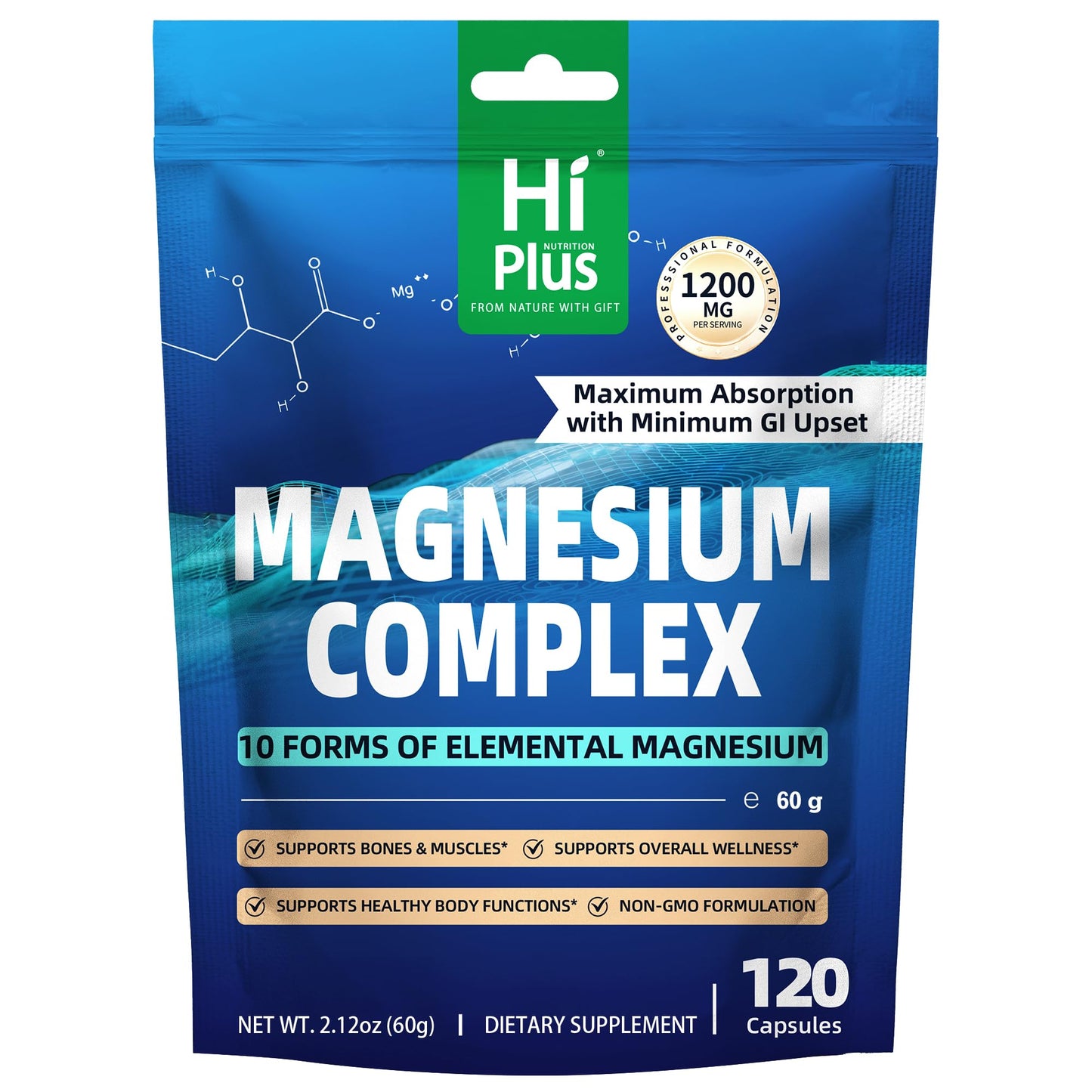 Magnesium Complex Supplement with 10 Forms of Elemental Magnesium, 1200 mg per Serving, Magnesium Glycinate, Citrate, Malate & Taurate, High Absorption Vegan Capsules, Non-GMO - dailyvitalstore