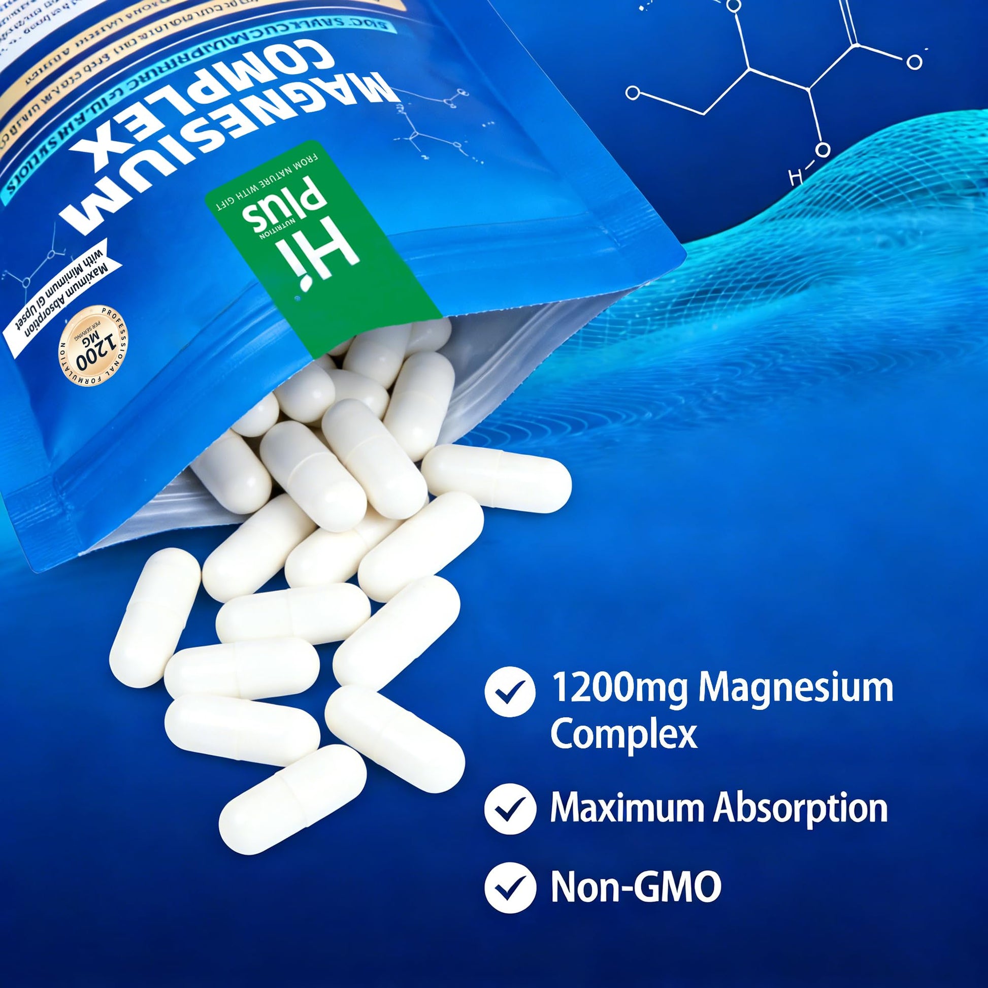 Magnesium Complex Supplement with 10 Forms of Elemental Magnesium, 1200 mg per Serving, Magnesium Glycinate, Citrate, Malate & Taurate, High Absorption Vegan Capsules, Non-GMO - dailyvitalstore