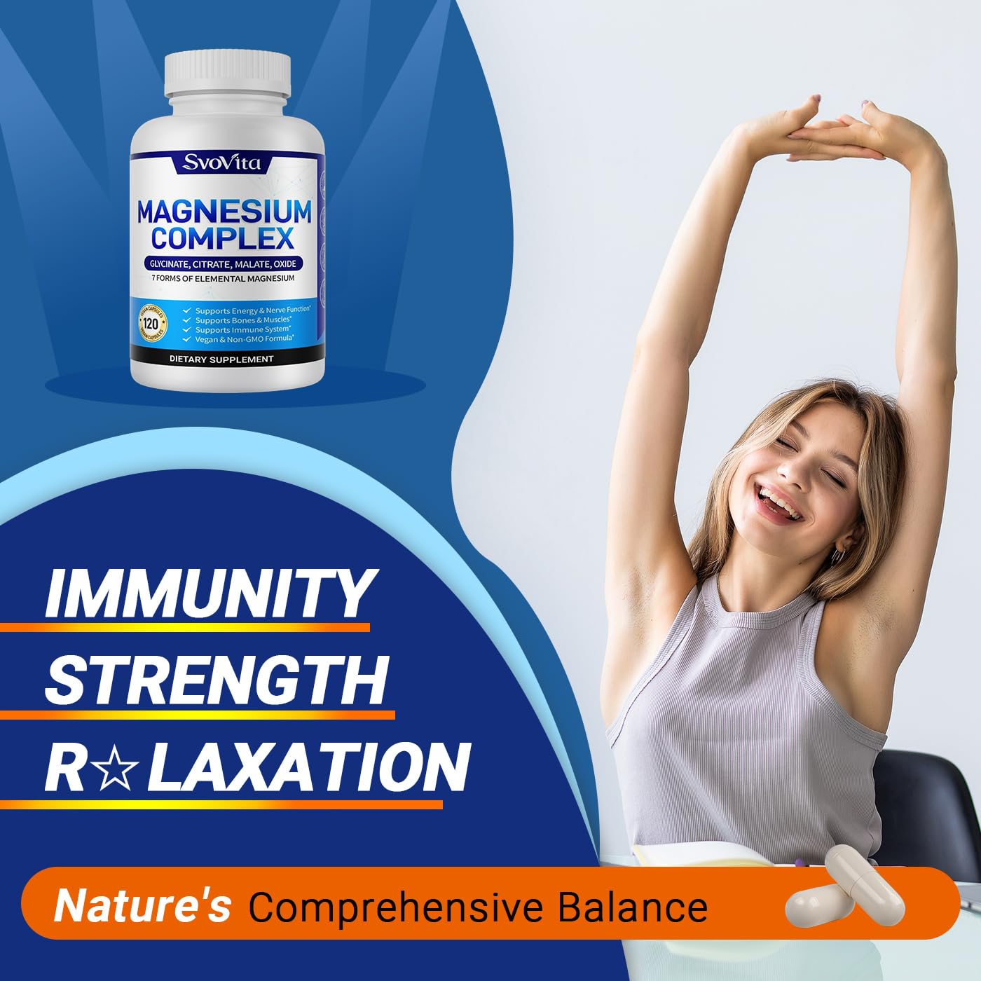 Magnesium Complex Supplement with 7 Forms of Magnesium Glycinate, Malate, Citrate & More, High Absorption for Bones, Muscle, Recovery, Energy, Vegan Non-GMO 120 Capsules - dailyvitalstore