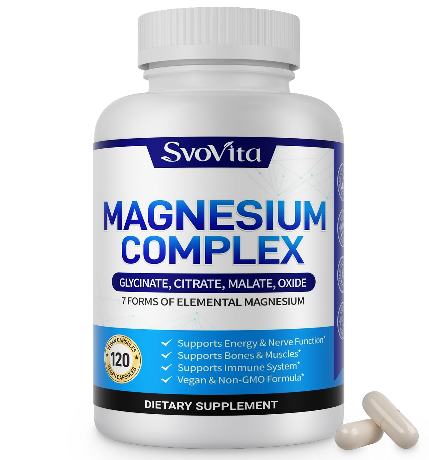 Magnesium Complex Supplement with 7 Forms of Magnesium Glycinate, Malate, Citrate & More, High Absorption for Bones, Muscle, Recovery, Energy, Vegan Non-GMO 120 Capsules - dailyvitalstore