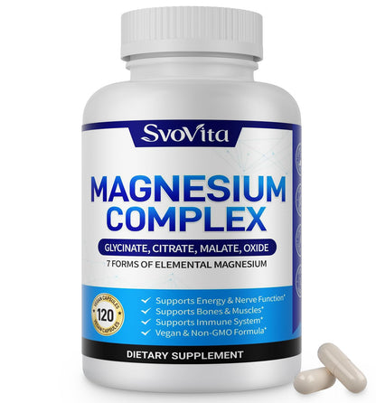 Magnesium Complex Supplement with 7 Forms of Magnesium Glycinate, Malate, Citrate & More, High Absorption for Bones, Muscle, Recovery, Energy, Vegan Non-GMO 120 Capsules - dailyvitalstore