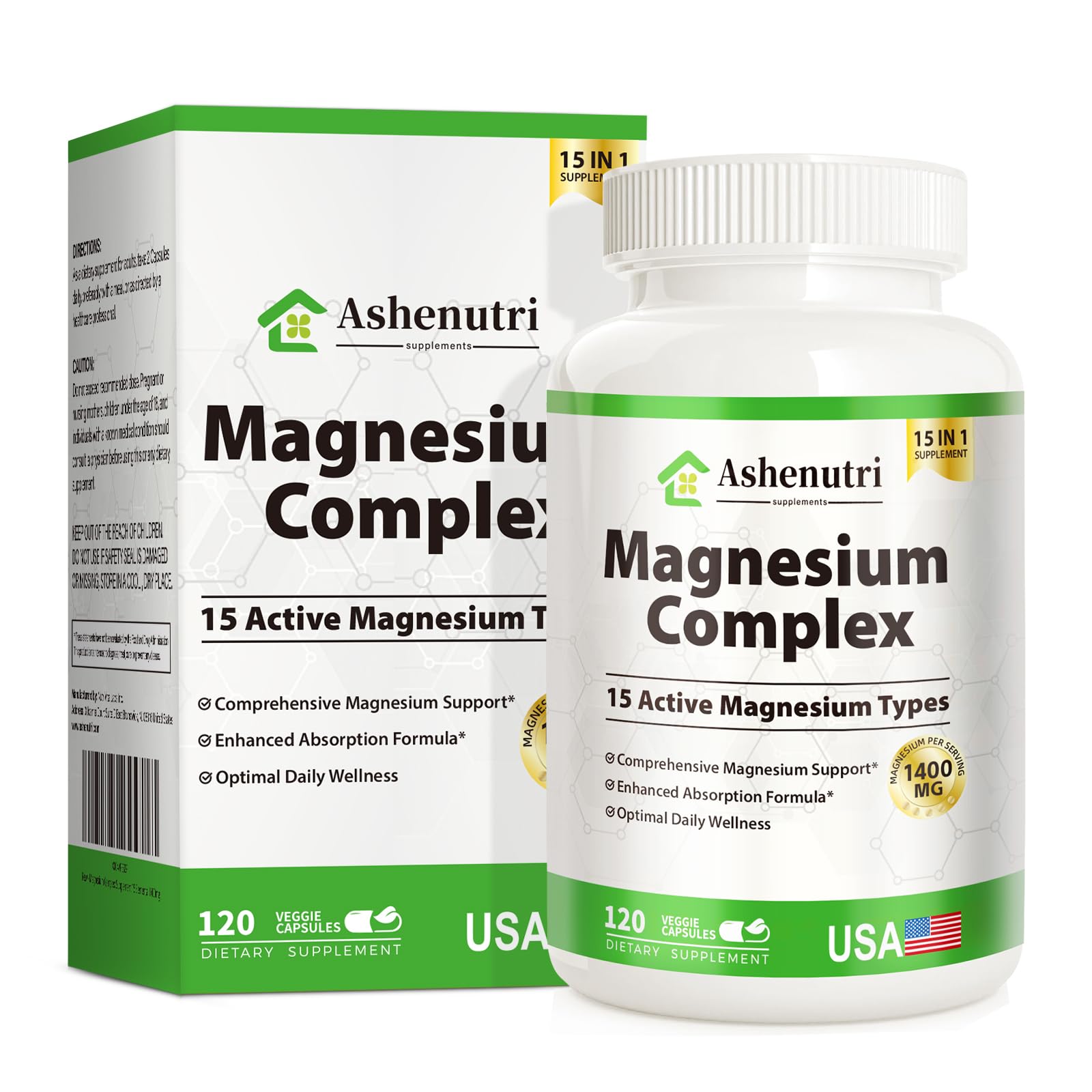Magnesium Complex with 15 Types Magnesium Glycinate Citrate Malate Taurate Oxide Carbonate Chloride Orotate Magnesio Muscle, Heart, Relaxation & Nerves 120 Vegan Capsules, 60-Day Supply - dailyvitalstore