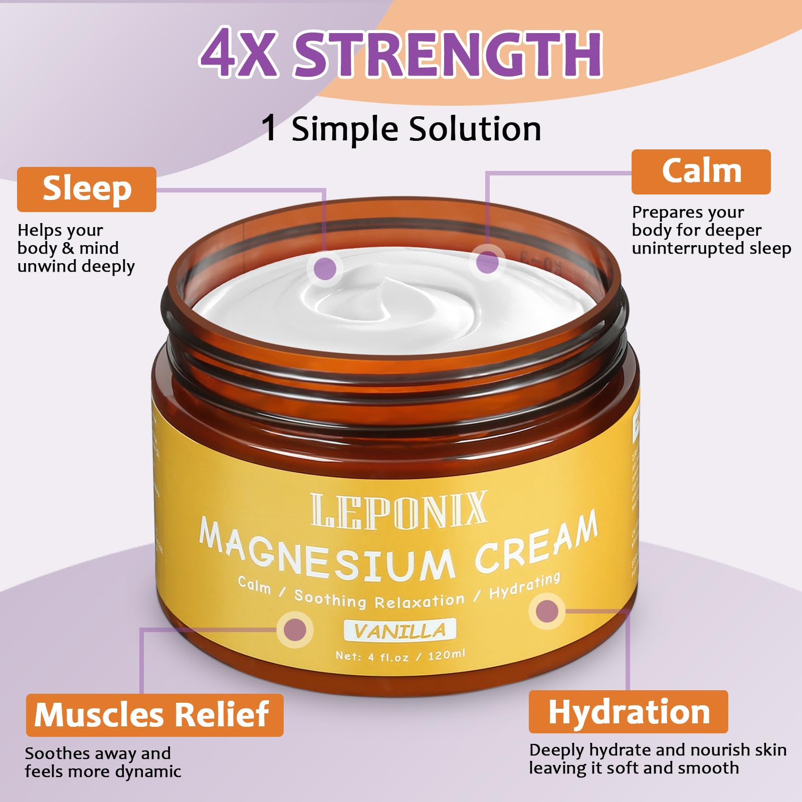 Magnesium Cream for Sleep & Muscle Recovery - Soothing Topical Magnesium Lotion for Leg Cramps, Joint Comfort, Pain Relief - Relaxing Magnesium Body Butter for Men Women Kids (120ml, Vanilla) - dailyvitalstore