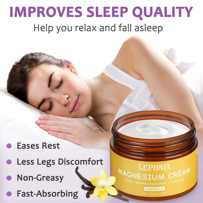 Magnesium Cream for Sleep & Muscle Recovery - Soothing Topical Magnesium Lotion for Leg Cramps, Joint Comfort, Pain Relief - Relaxing Magnesium Body Butter for Men Women Kids (120ml, Vanilla) - dailyvitalstore