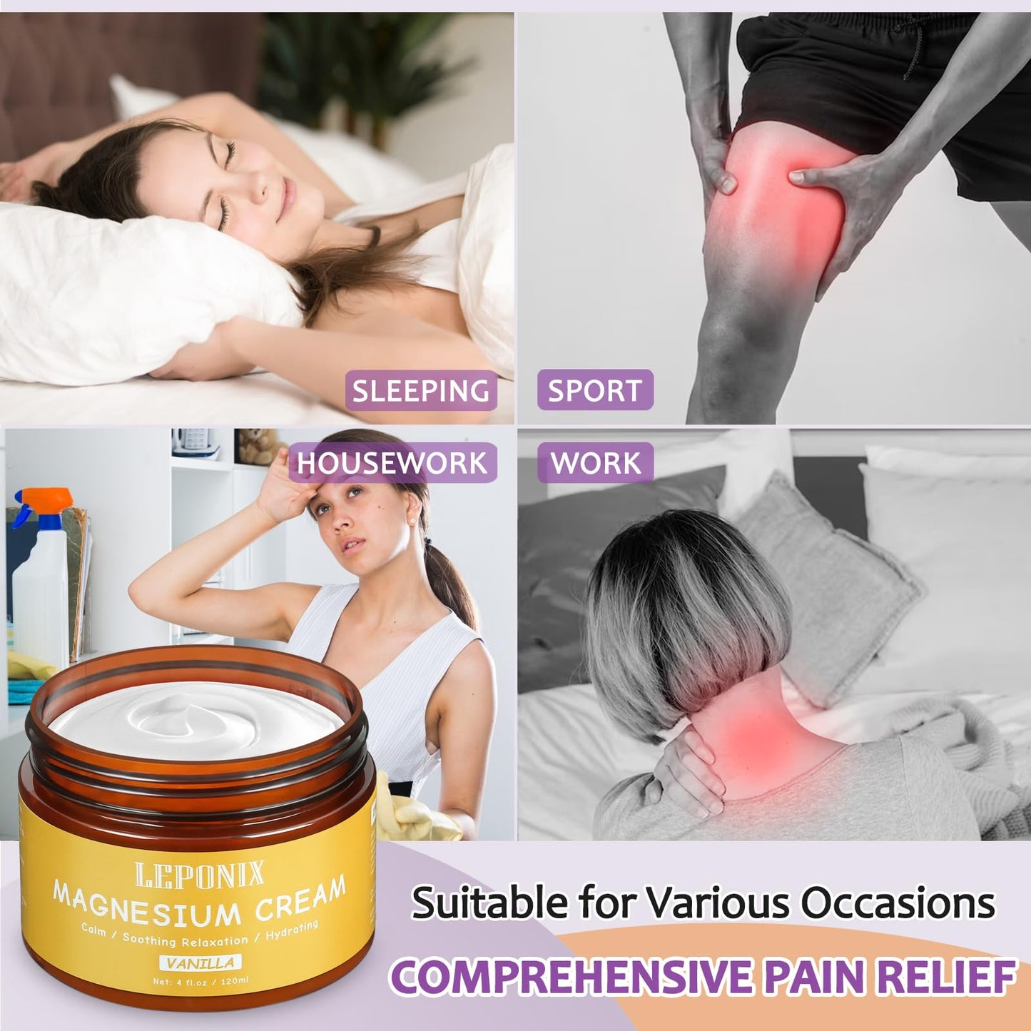 Magnesium Cream for Sleep & Muscle Recovery - Soothing Topical Magnesium Lotion for Leg Cramps, Joint Comfort, Pain Relief - Relaxing Magnesium Body Butter for Men Women Kids (120ml, Vanilla) - dailyvitalstore