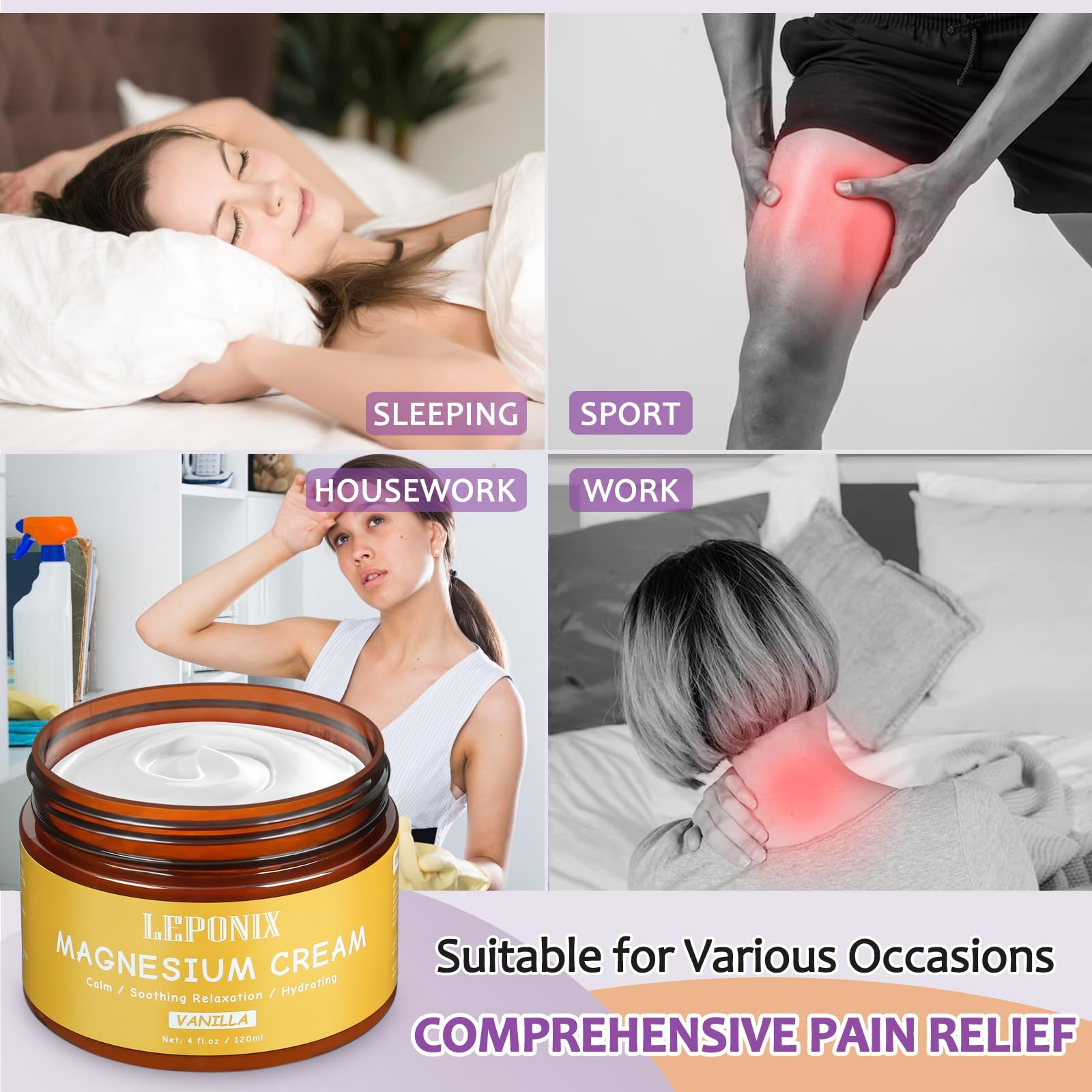 Magnesium Cream for Sleep & Muscle Recovery - Soothing Topical Magnesium Lotion for Leg Cramps, Joint Comfort, Pain Relief - Relaxing Magnesium Body Butter for Men Women Kids (120ml, Vanilla) - dailyvitalstore