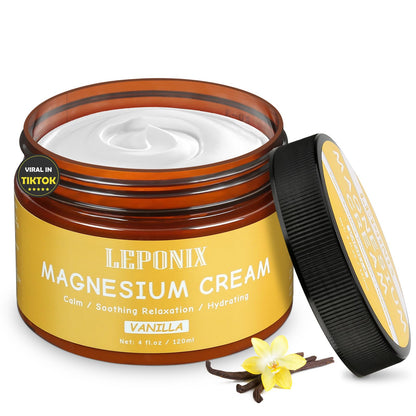 Magnesium Cream for Sleep & Muscle Recovery - Soothing Topical Magnesium Lotion for Leg Cramps, Joint Comfort, Pain Relief - Relaxing Magnesium Body Butter for Men Women Kids (120ml, Vanilla) - dailyvitalstore