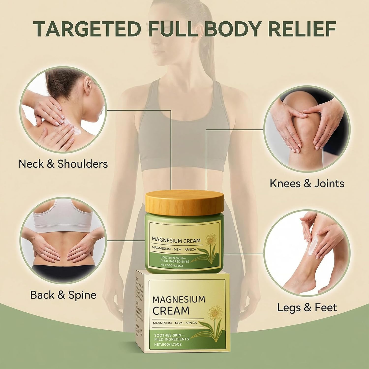 Magnesium Cream with MSM & Arnica,Nerve Relief Mild Ingredients for Skin Soothing,Fast-Absorbing Non-Greasy Massage Cream for Daily Comfort - dailyvitalstore