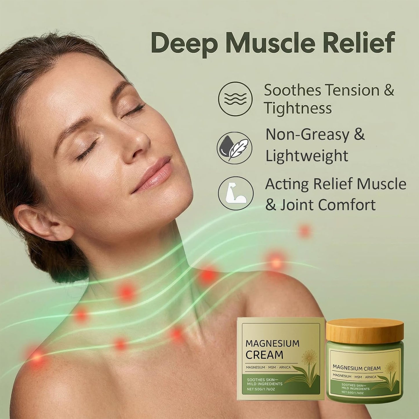 Magnesium Cream with MSM & Arnica,Nerve Relief Mild Ingredients for Skin Soothing,Fast-Absorbing Non-Greasy Massage Cream for Daily Comfort - dailyvitalstore