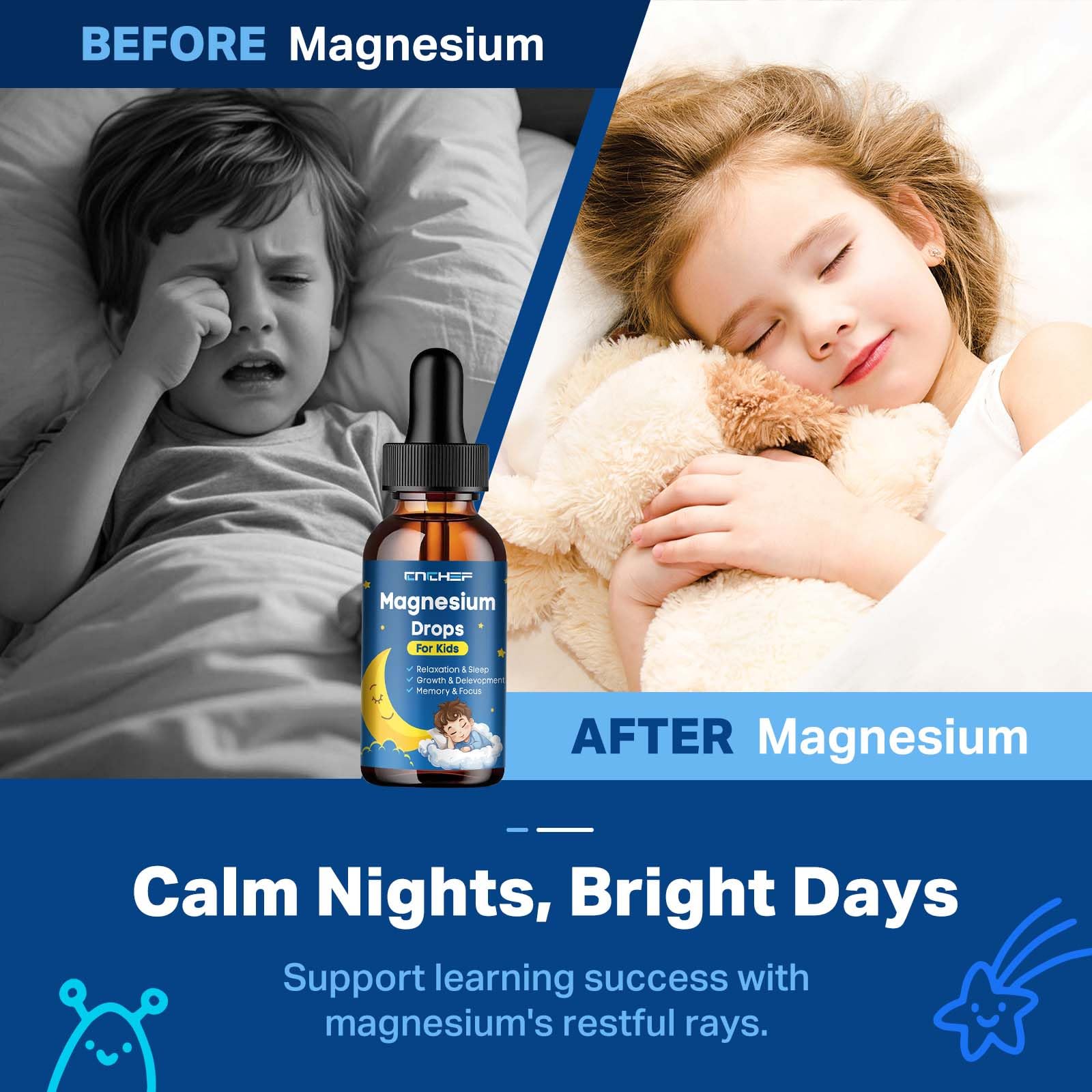 Magnesium Drops - Magnesium Glycinate Liquid Drops for Kids - Calm, Sleep, Relaxation, Bones, Brain Support with Vitamin B6, C, D3, Omega-3, L-Theanine, Zinc, Multivitamins - Strawberry Flavor 2 Fl Oz - dailyvitalstore