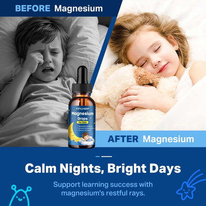 Magnesium Drops - Magnesium Glycinate Liquid Drops for Kids - Calm, Sleep, Relaxation, Bones, Brain Support with Vitamin B6, C, D3, Omega-3, L-Theanine, Zinc, Multivitamins - Strawberry Flavor 2 Fl Oz - dailyvitalstore
