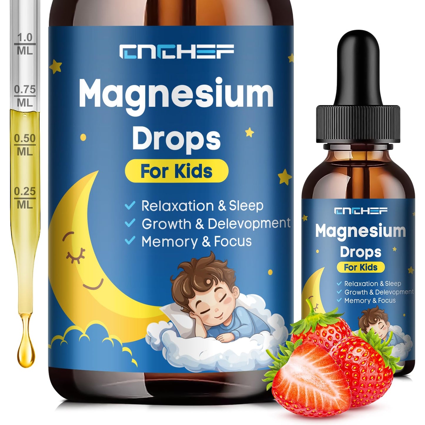 Magnesium Drops - Magnesium Glycinate Liquid Drops for Kids - Calm, Sleep, Relaxation, Bones, Brain Support with Vitamin B6, C, D3, Omega-3, L-Theanine, Zinc, Multivitamins - Strawberry Flavor 2 Fl Oz - dailyvitalstore