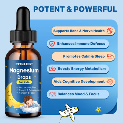Magnesium Drops - Magnesium Glycinate Liquid Drops for Kids - Calm, Sleep, Relaxation, Bones, Brain Support with Vitamin B6, C, D3, Omega-3, L-Theanine, Zinc, Multivitamins - Strawberry Flavor 2 Fl Oz - dailyvitalstore