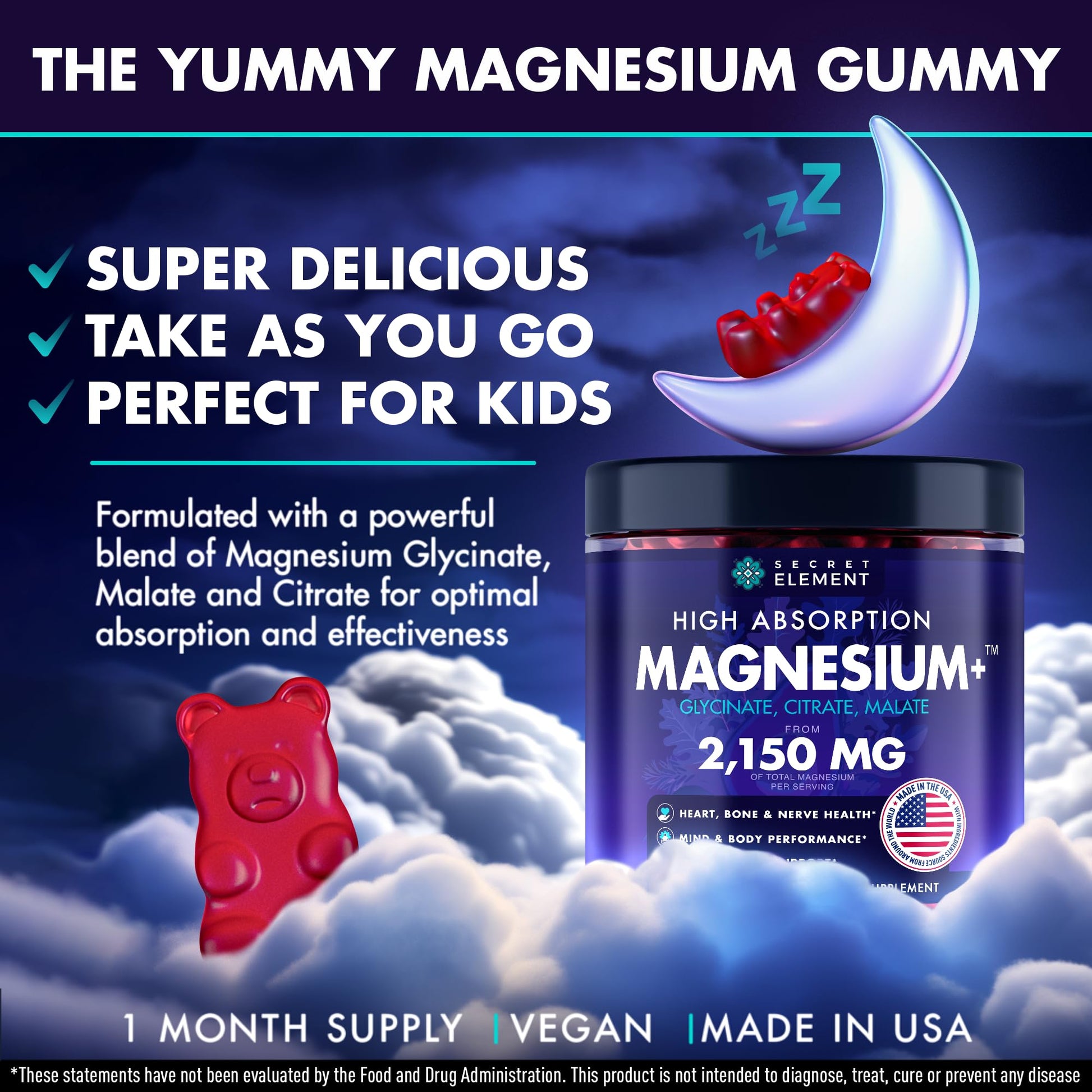 Magnesium Glycinate 2150 MG Gummies, High Absorption Magnesium Glycinate, Citrate & Malate, Sugar-Free, Vegan, Chews for Men & Women, 60 Gummies, Cherry Flavor– 60 Wild Cherry Flavor Chews - dailyvitalstore