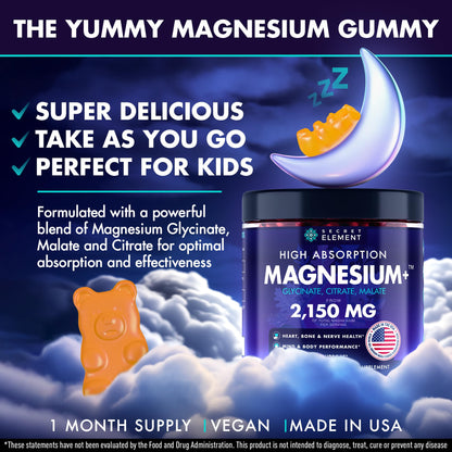 Magnesium Glycinate 2150MG Gummies for Women and Men, High Absorption Magnesium Glycinate, Citrate, Malate Gummies for Adults & Kids, Sleep Support, Sugar Free, Vegan, 60 Chews, Orange - dailyvitalstore