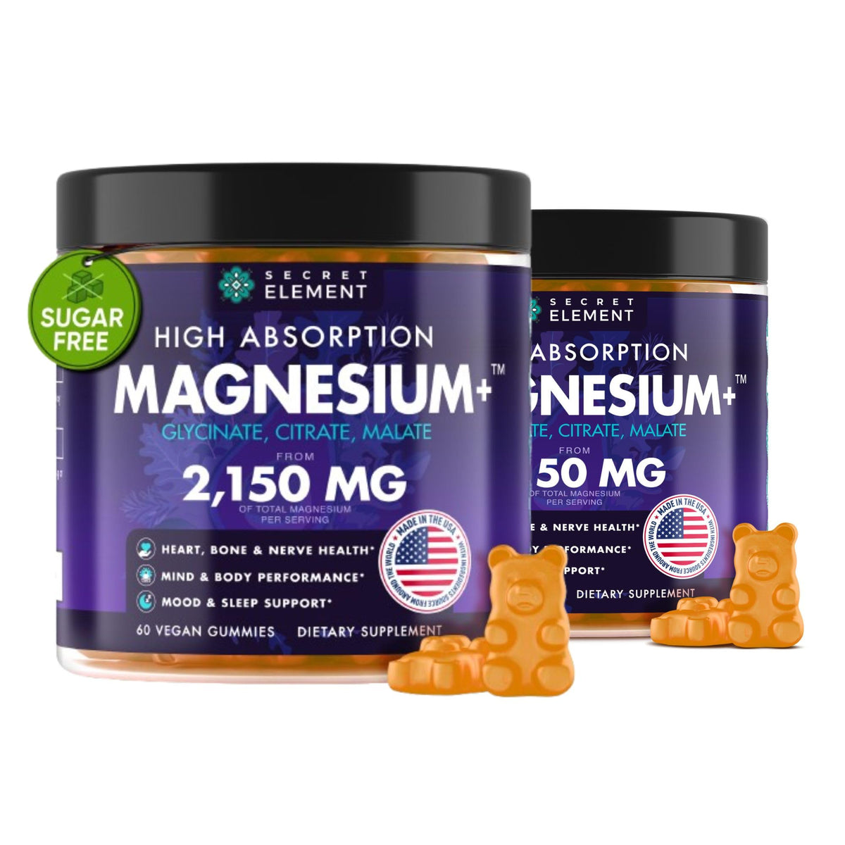 Magnesium Glycinate 2150MG Gummies for Women and Men, High Absorption Magnesium Glycinate, Citrate, Malate, Sugar Free, Vegan, 60 Chews, Pack of 2, Orange - dailyvitalstore