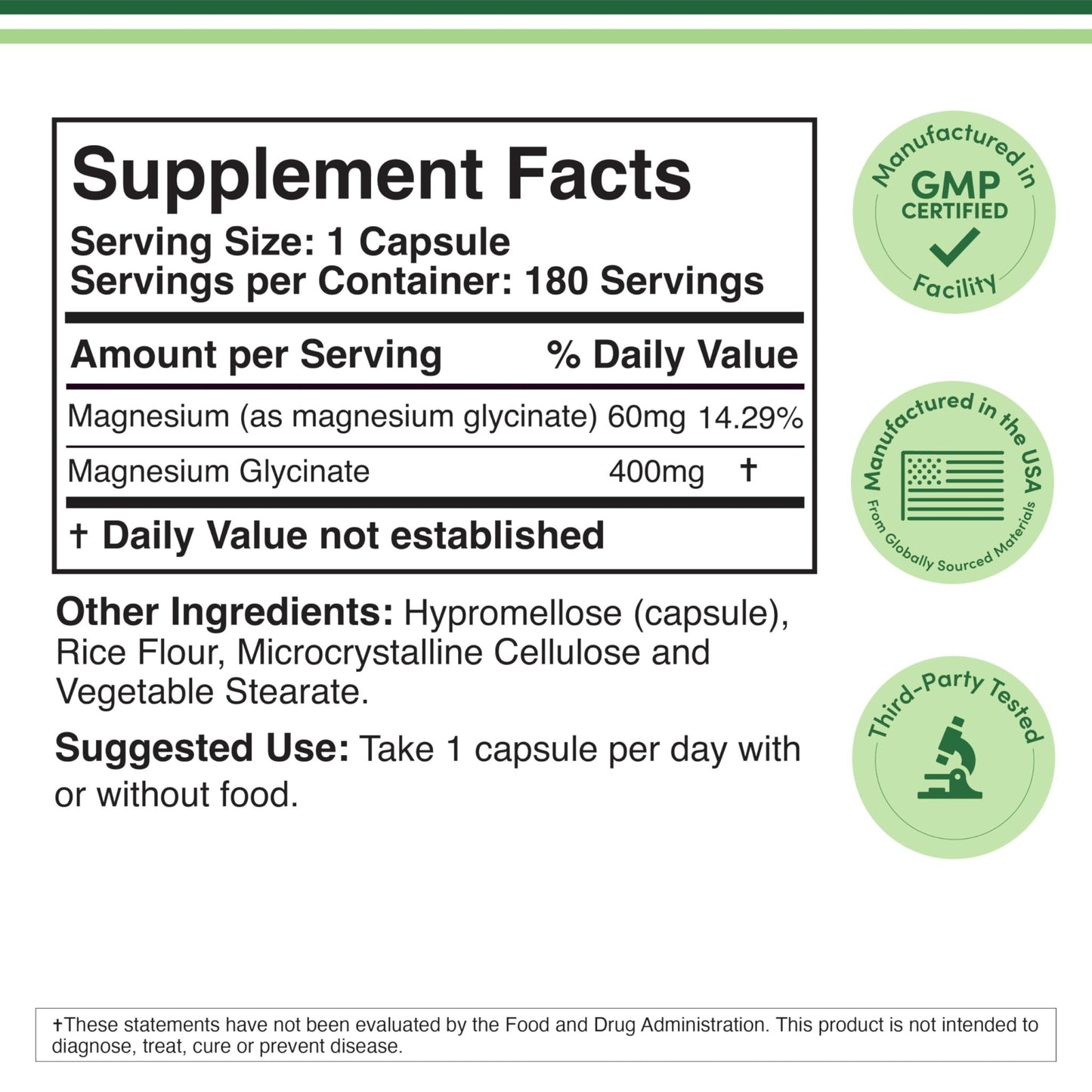 Magnesium Glycinate 400mg | 180 Capsules | Sleep, Muscle, & Heart Support | Vegan, Third Party Tested, Gluten Free, Non-GMO, by Double Wood Supplements - dailyvitalstore