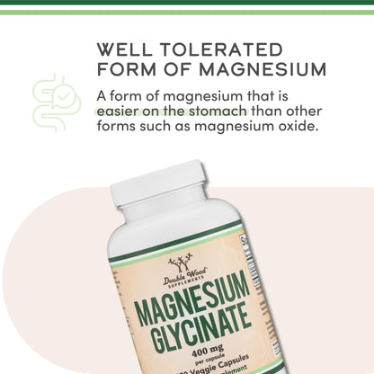 Magnesium Glycinate 400mg | 180 Capsules | Sleep, Muscle, & Heart Support | Vegan, Third Party Tested, Gluten Free, Non-GMO, by Double Wood Supplements - dailyvitalstore
