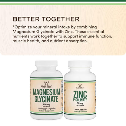 Magnesium Glycinate 400mg | 180 Capsules | Sleep, Muscle, & Heart Support | Vegan, Third Party Tested, Gluten Free, Non-GMO, by Double Wood Supplements - dailyvitalstore