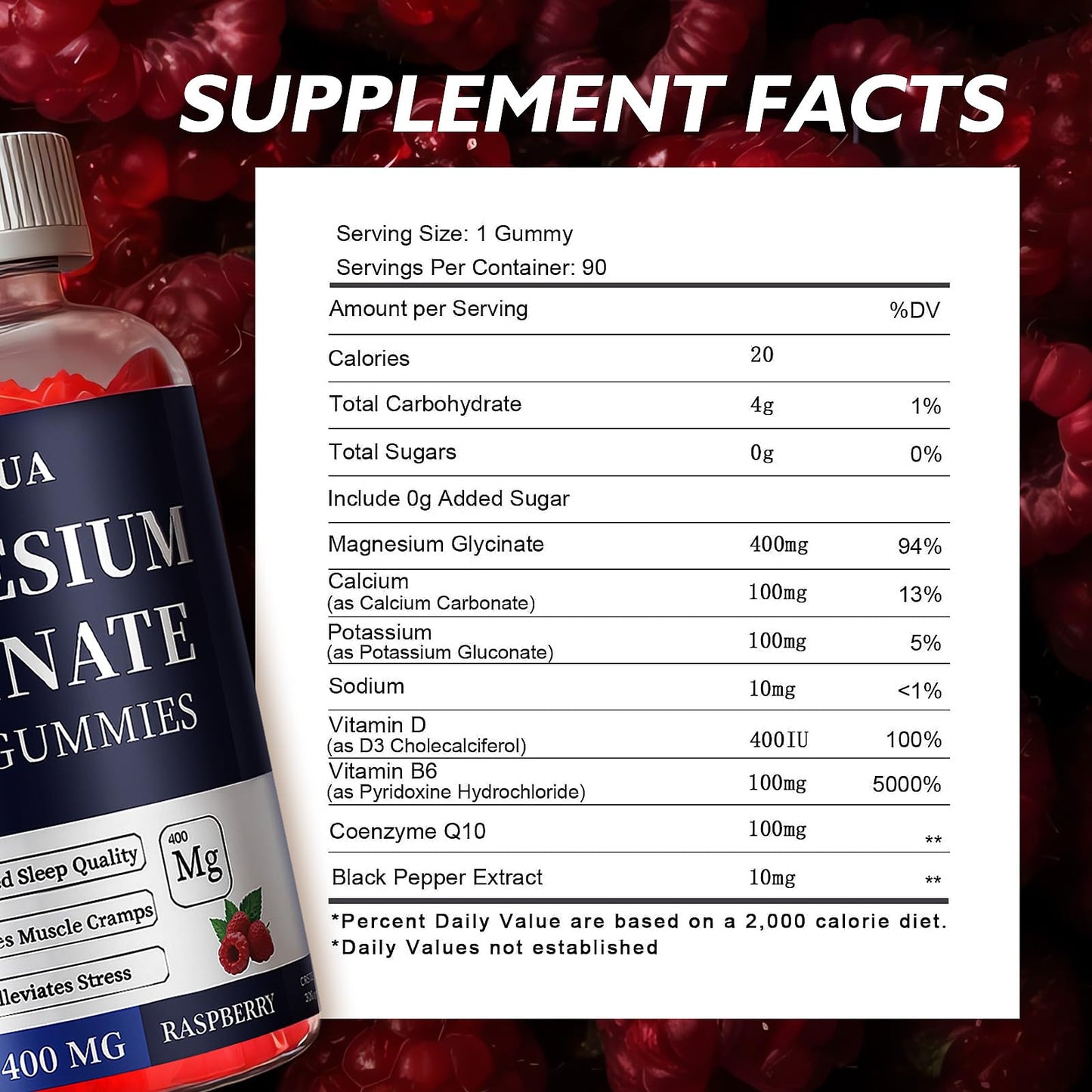 Magnesium Glycinate 400mg Gummies, Sugar Free Magnesium Gummies with Vitamins D, B6 for Sleep Support, - dailyvitalstore