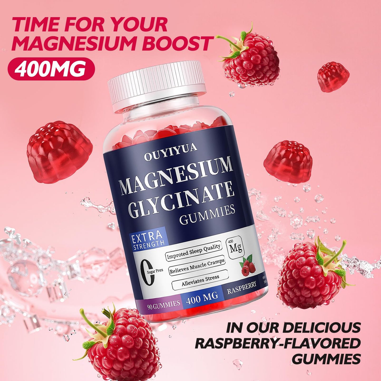 Magnesium Glycinate 400mg Gummies, Sugar Free Magnesium Gummies with Vitamins D, B6 for Sleep Support, - dailyvitalstore