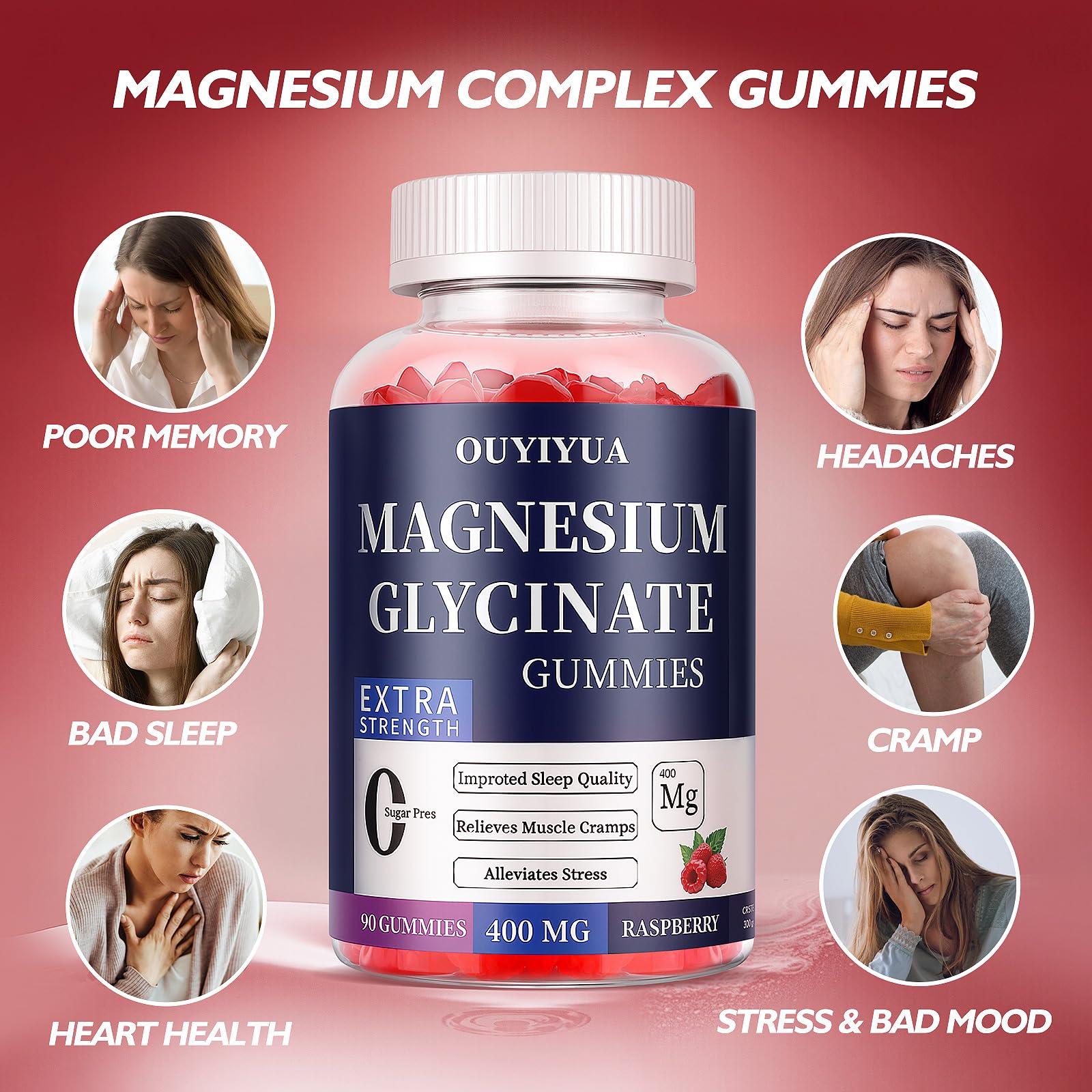 Magnesium Glycinate 400mg Gummies, Sugar Free Magnesium Gummies with Vitamins D, B6 for Sleep Support, - dailyvitalstore