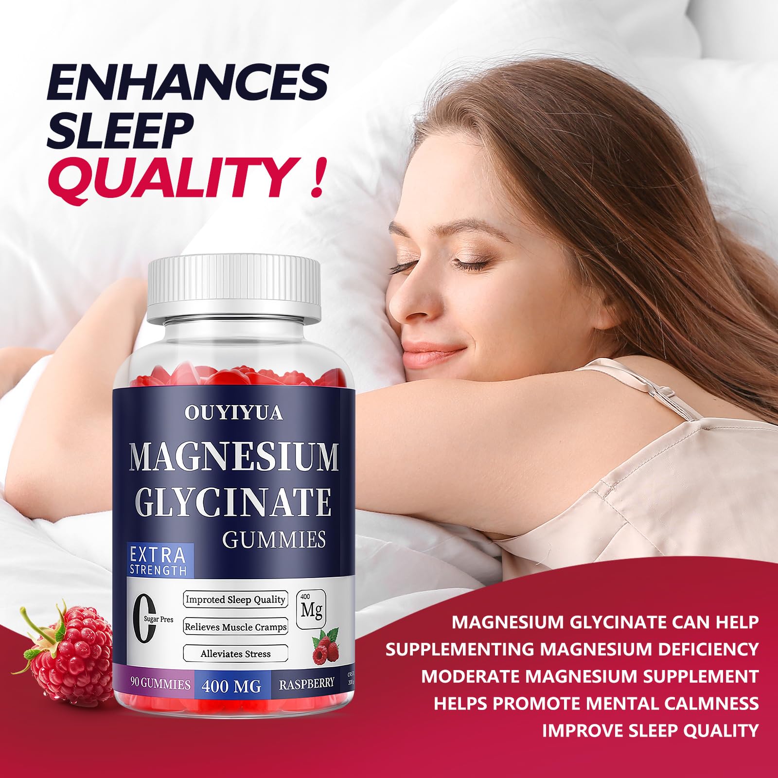Magnesium Glycinate 400mg Gummies, Sugar Free Magnesium Gummies with Vitamins D, B6 for Sleep Support, - dailyvitalstore